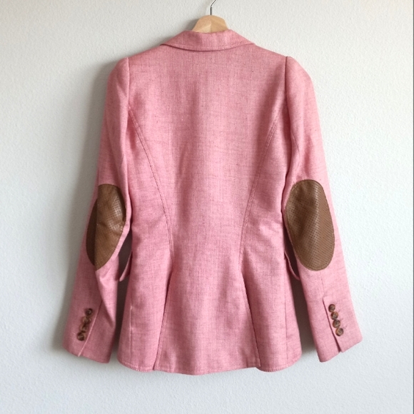 Smythe Linen Equestrian Leather Elbow Patch Blazer Pink Melange 4 - Picture 2 of 16